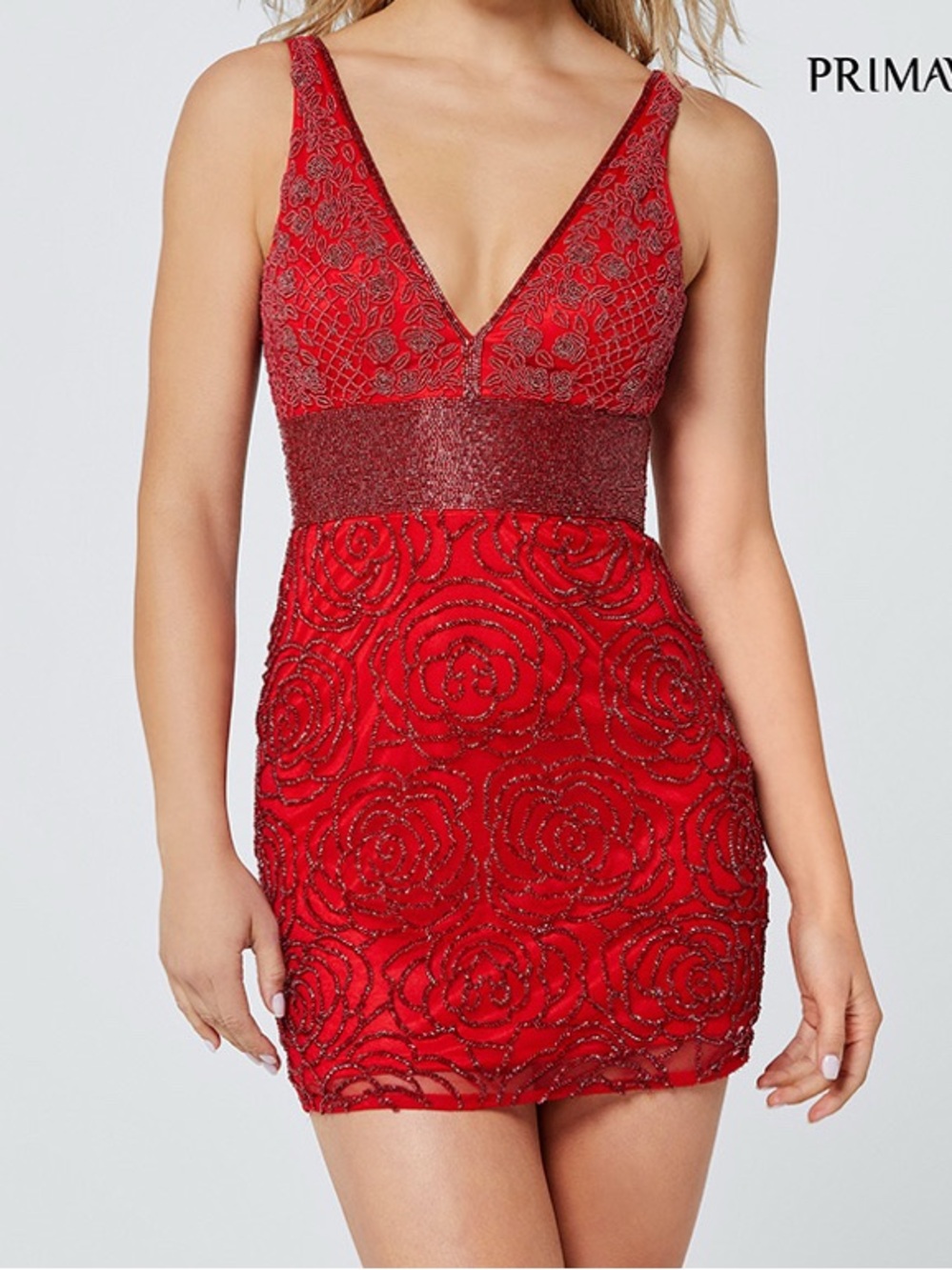 STUNNING Primavera Couture Beaded Red Roses Cocktail Prom Dress Style 3509